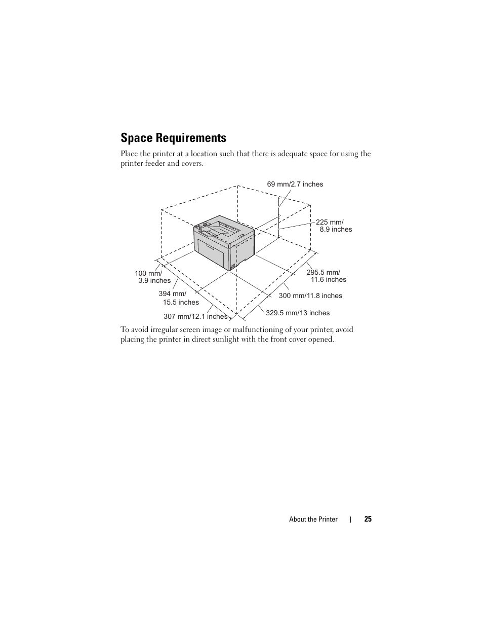 Space requirements | Dell 1250c Color Laser Printer User Manual | Page 27 / 174