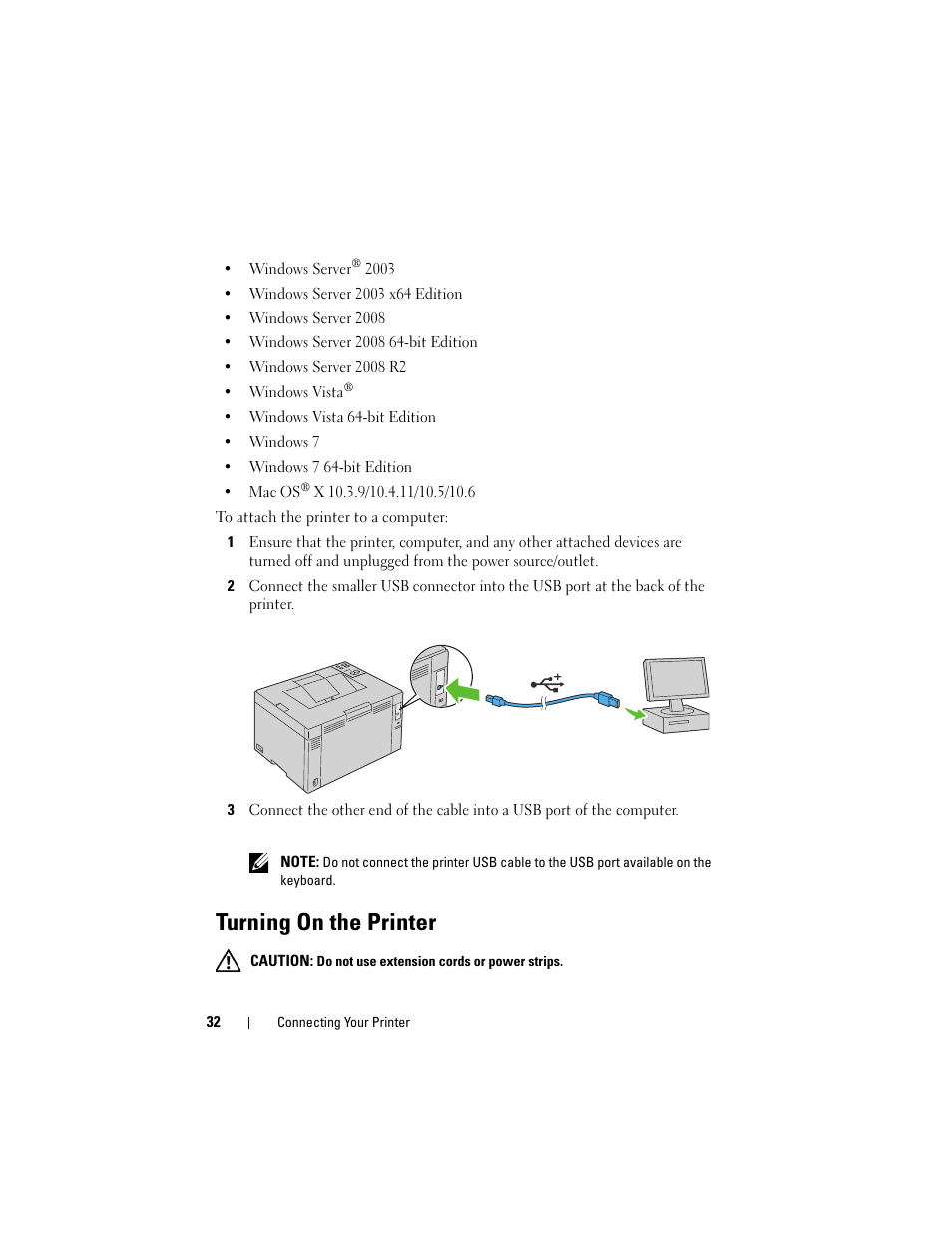 Turning on the printer | Dell 1250c Color Laser Printer User Manual | Page 34 / 174