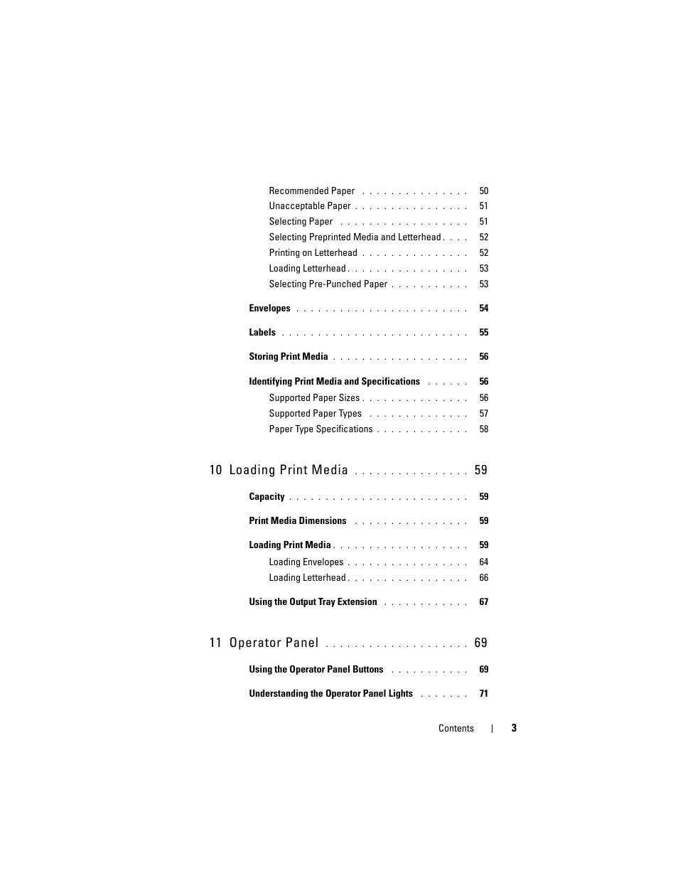 10 loading print media, 11 operator panel | Dell 1250c Color Laser Printer User Manual | Page 5 / 174