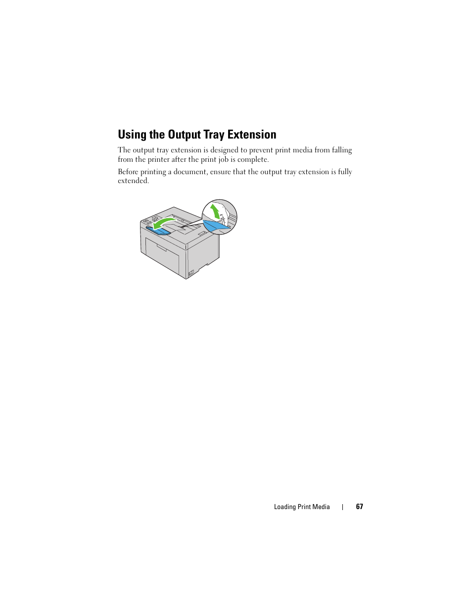 Using the output tray extension | Dell 1250c Color Laser Printer User Manual | Page 69 / 174