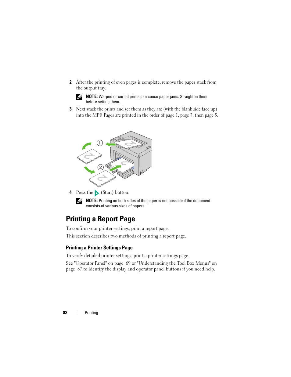 Printing a report page | Dell 1250c Color Laser Printer User Manual | Page 84 / 174