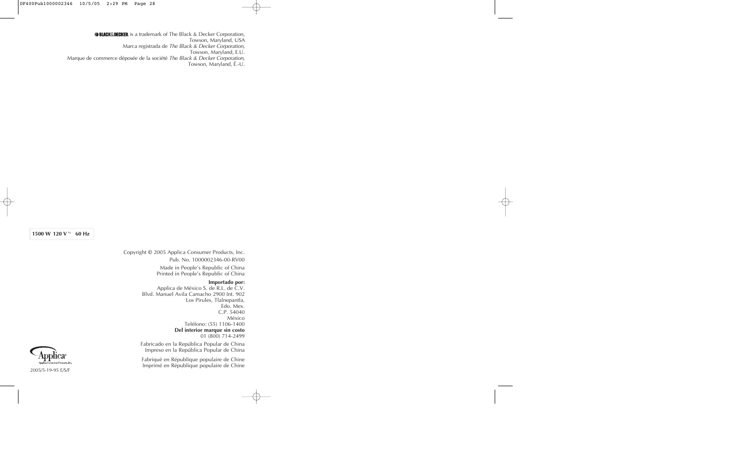 Black & Decker DF400 User Manual | Page 15 / 15