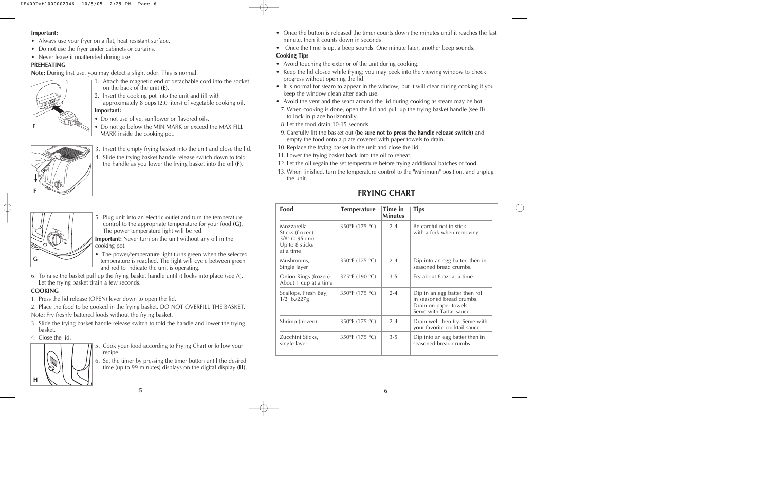 Frying chart | Black & Decker DF400 User Manual | Page 4 / 15