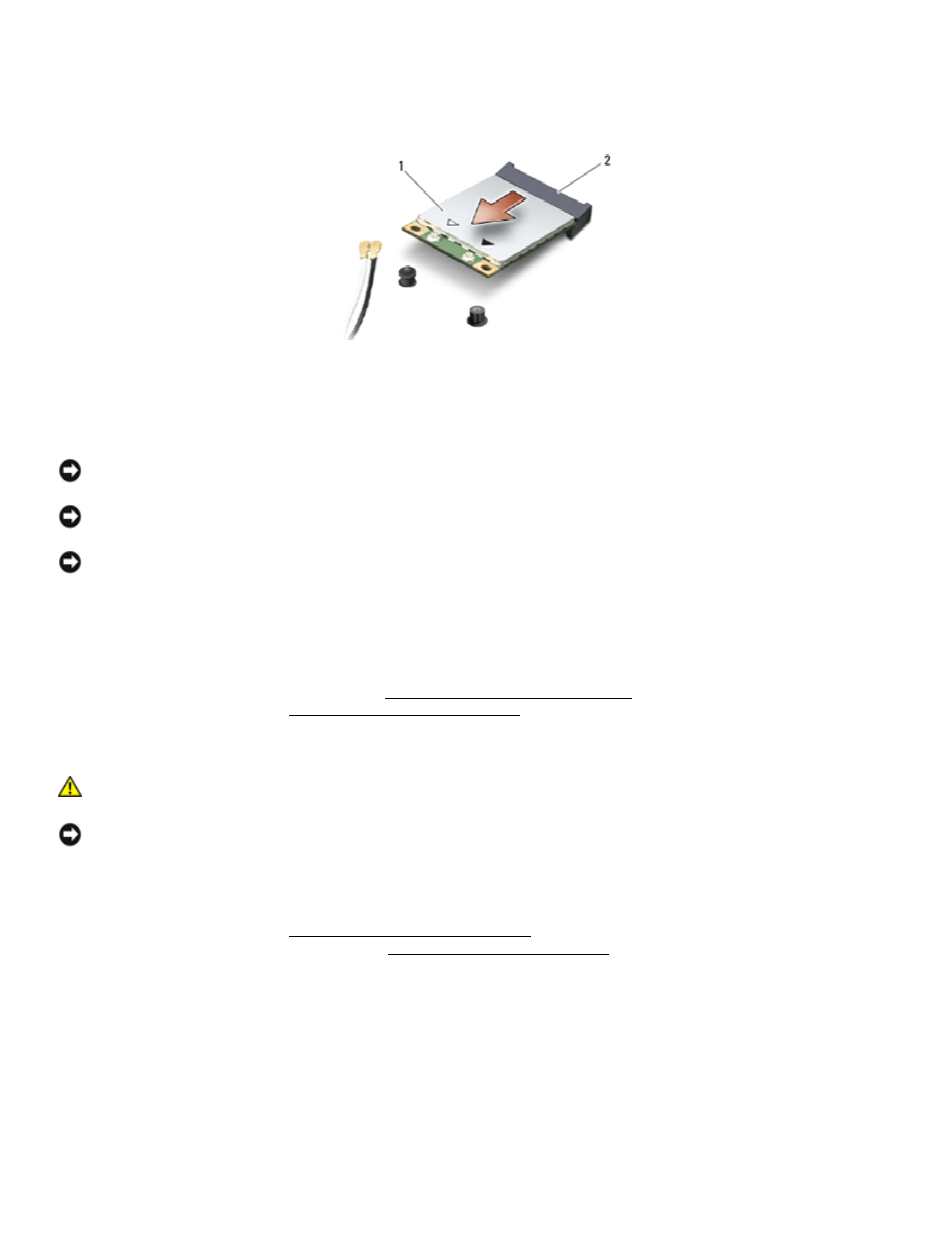 2 replacing a wwan card, 7 wpan (uwb/bt) card, 1 removing a wpan (uwb/bt) card | Eplacing a, Wwan, Wpan (uwb/bt) card, Emoving a, Wpan, Uwb/bt) | Dell Latitude E6400 XFR (Mid 2008) User Manual | Page 26 / 73