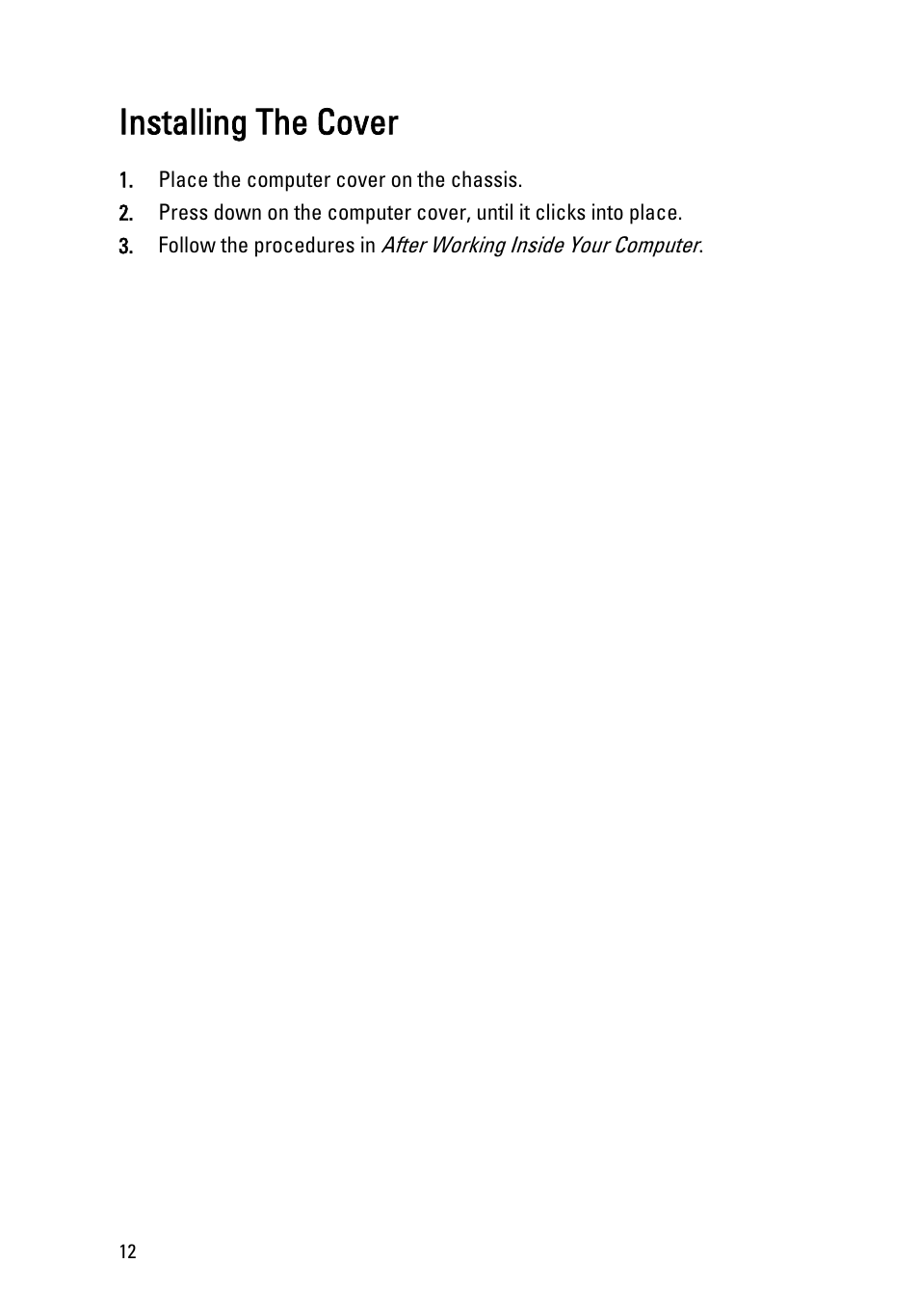 Installing the cover | Dell OptiPlex 990 (Early 2011) User Manual | Page 12 / 99
