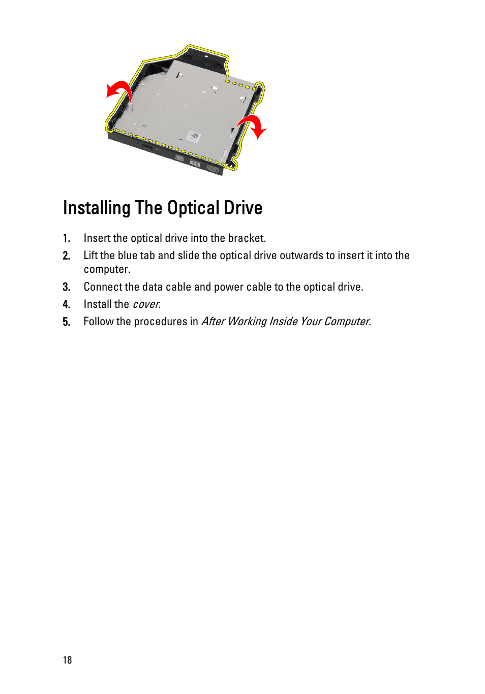 Installing the optical drive | Dell OptiPlex 990 (Early 2011) User Manual | Page 18 / 99