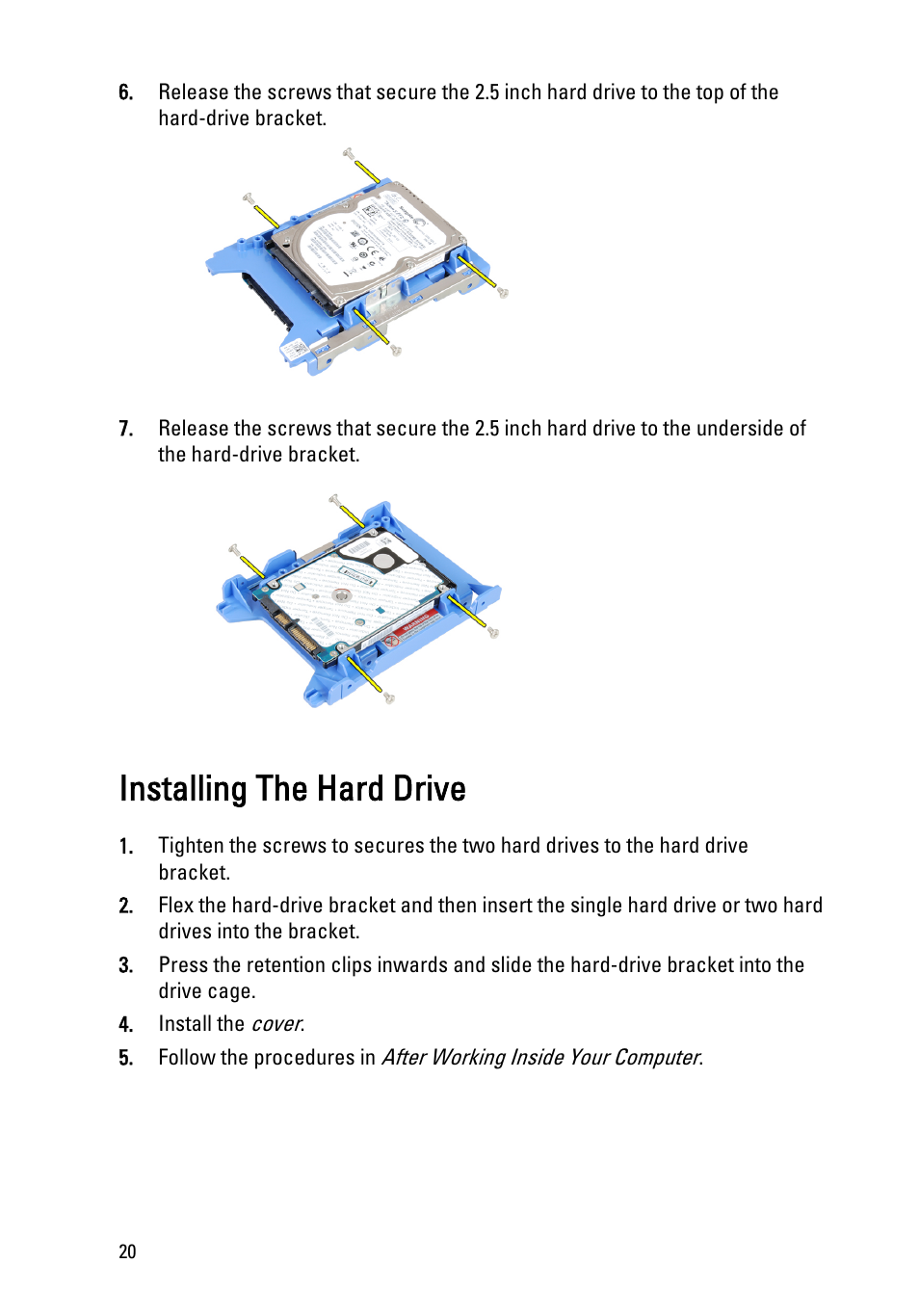 Installing the hard drive | Dell OptiPlex 990 (Early 2011) User Manual | Page 20 / 99