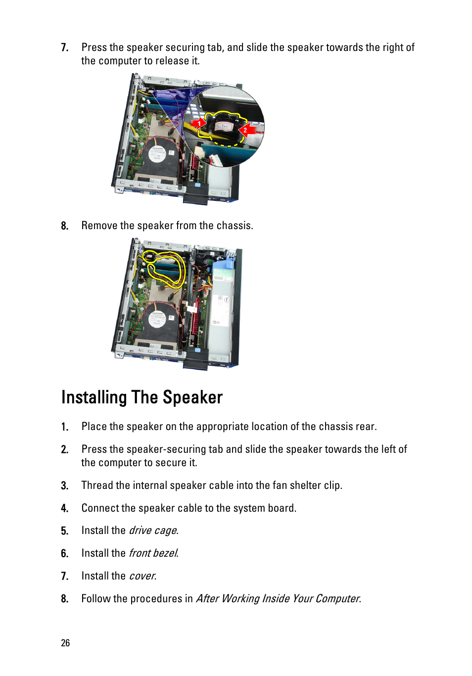 Installing the speaker | Dell OptiPlex 990 (Early 2011) User Manual | Page 26 / 99