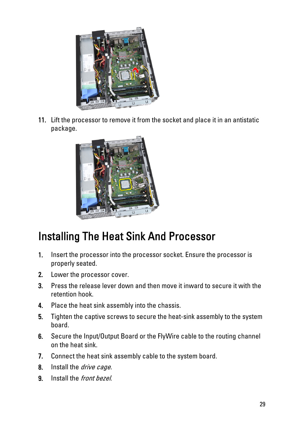 Installing the heat sink and processor | Dell OptiPlex 990 (Early 2011) User Manual | Page 29 / 99