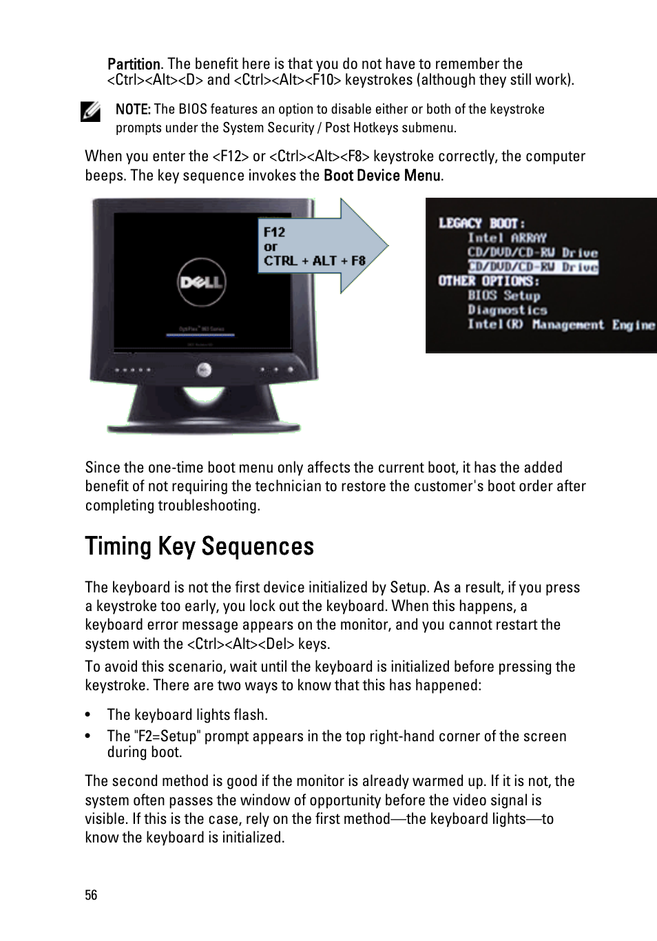 Timing key sequences | Dell OptiPlex 990 (Early 2011) User Manual | Page 56 / 99