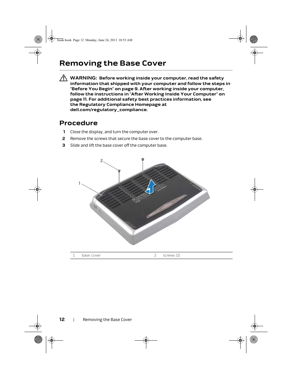 Removing the base cover, Procedure | Dell Alienware 14 (Mid 2013) User Manual | Page 12 / 109