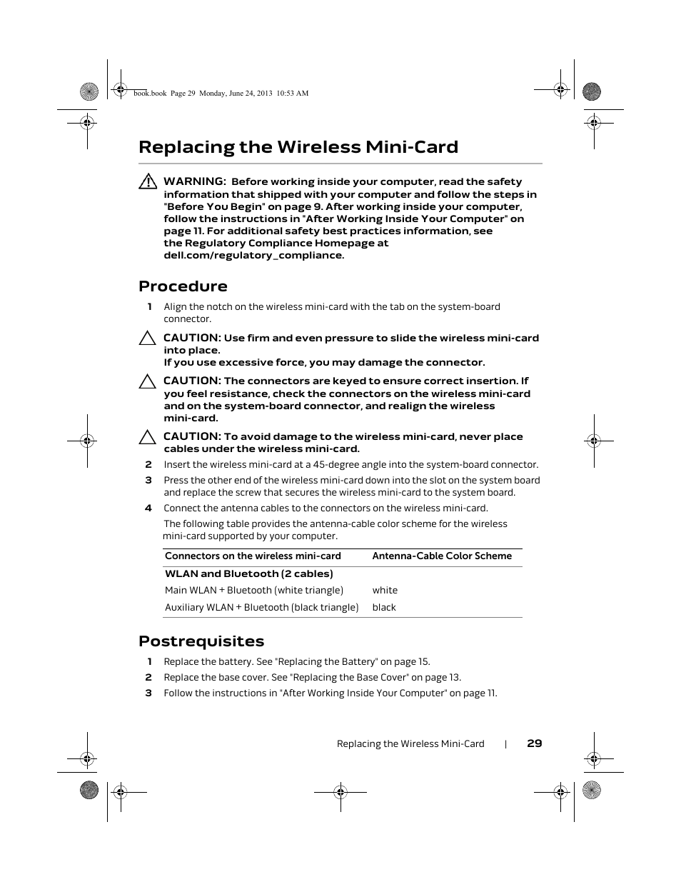 Replacing the wireless mini-card, Procedure, Postrequisites | Dell Alienware 14 (Mid 2013) User Manual | Page 29 / 109