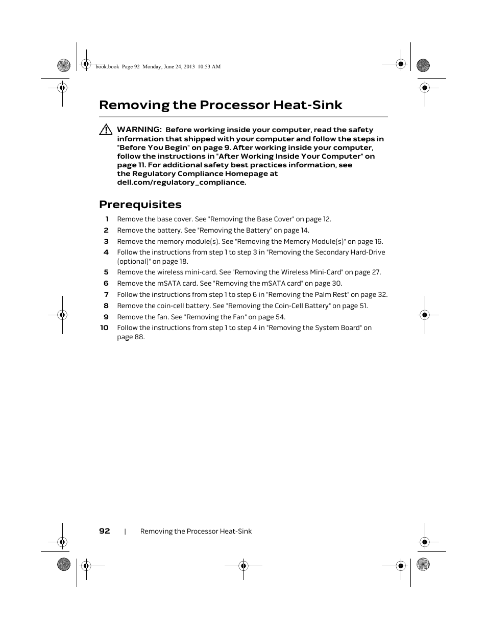 Removing the processor heat-sink, Prerequisites | Dell Alienware 14 (Mid 2013) User Manual | Page 92 / 109