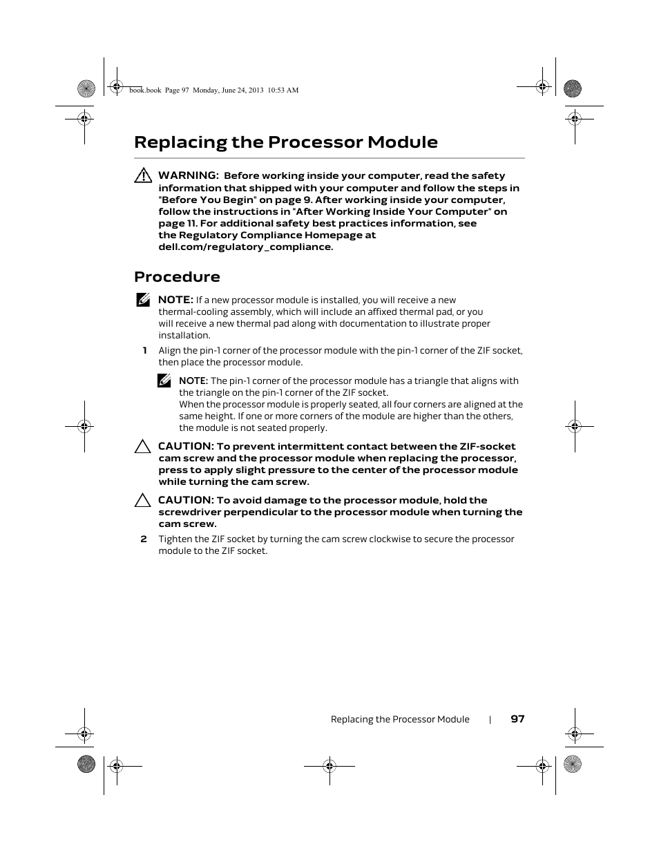 Replacing the processor module, Procedure | Dell Alienware 14 (Mid 2013) User Manual | Page 97 / 109