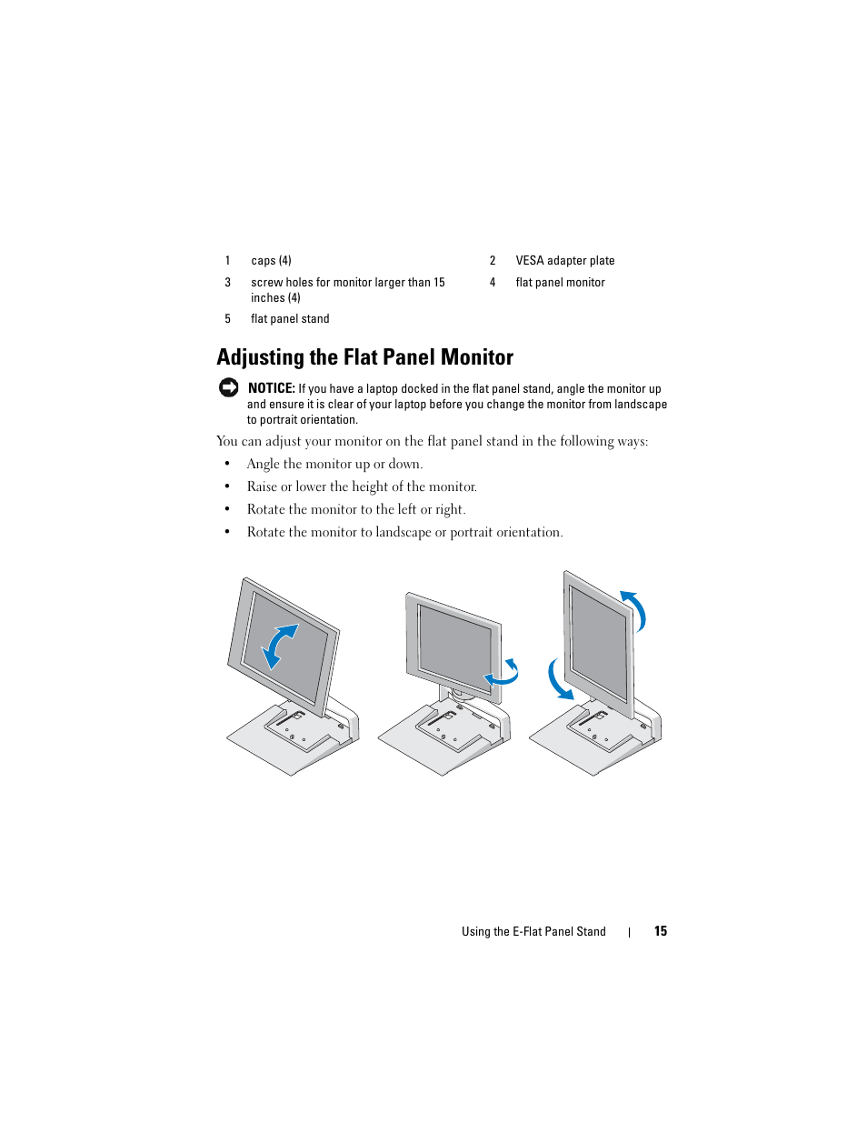 Adjusting the flat panel monitor | Dell E-Flat Panel Stand User Manual | Page 15 / 22