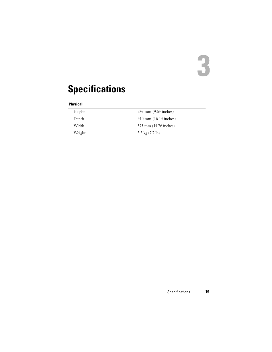 Specifications | Dell E-Flat Panel Stand User Manual | Page 19 / 22
