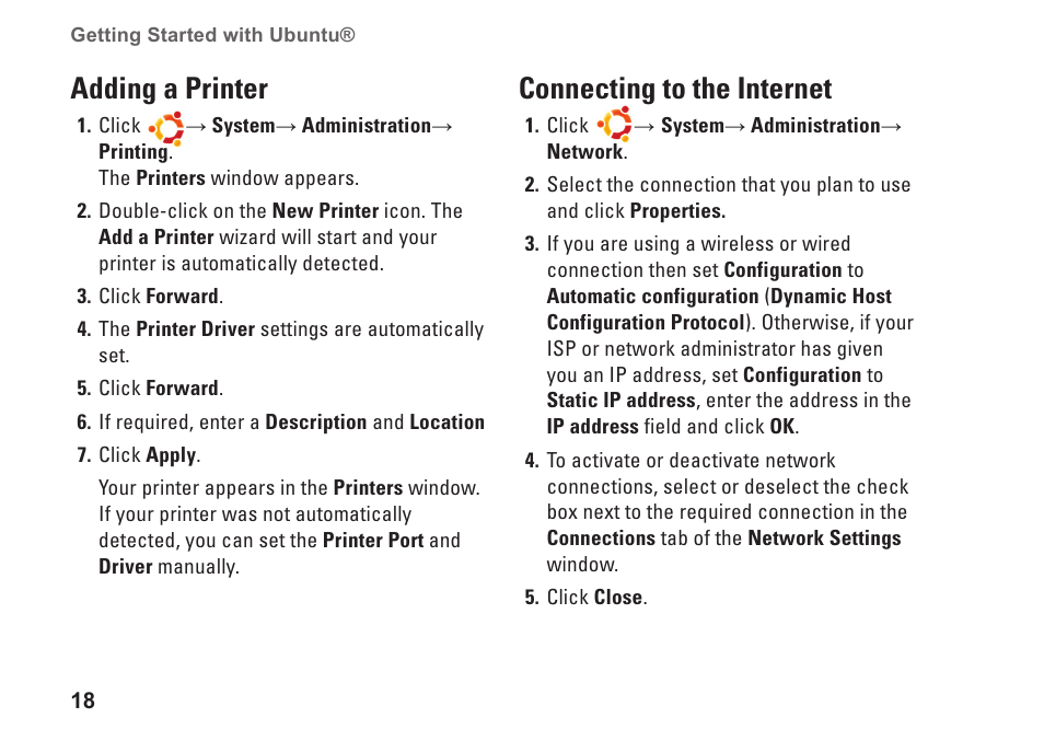 Adding a printer, Connecting to the internet | Dell Vostro A90 (Late 2008) User Manual | Page 17 / 19