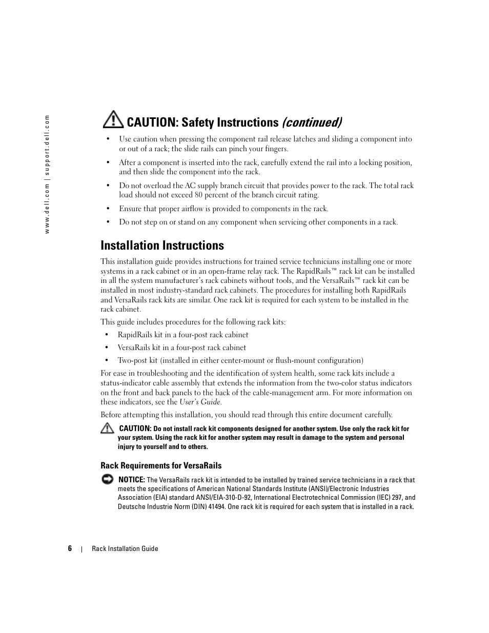 Installation instructions, Caution: safety instructions (continued) | Dell PowerVault 745N User Manual | Page 6 / 30