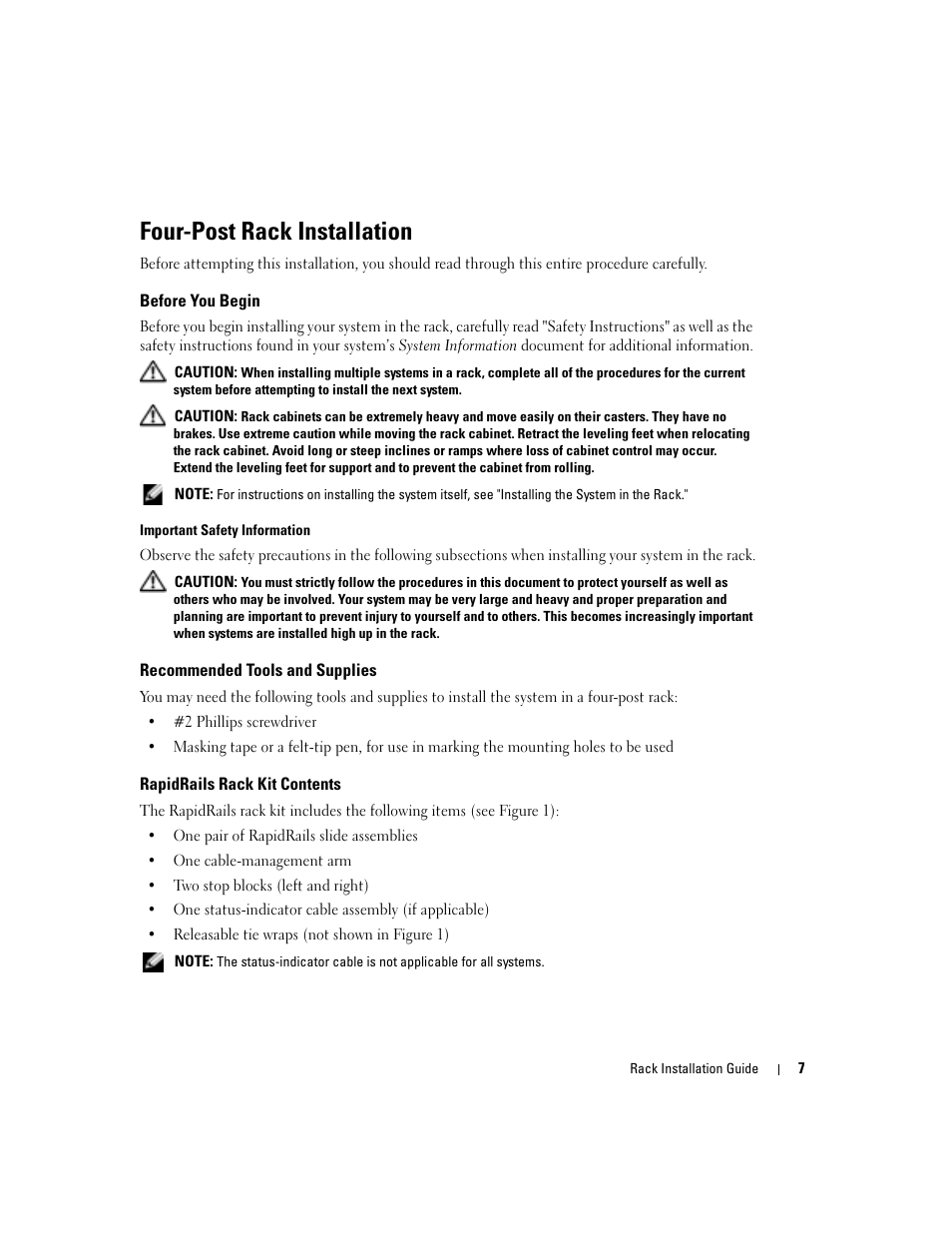 Four-post rack installation | Dell PowerVault 745N User Manual | Page 7 / 30