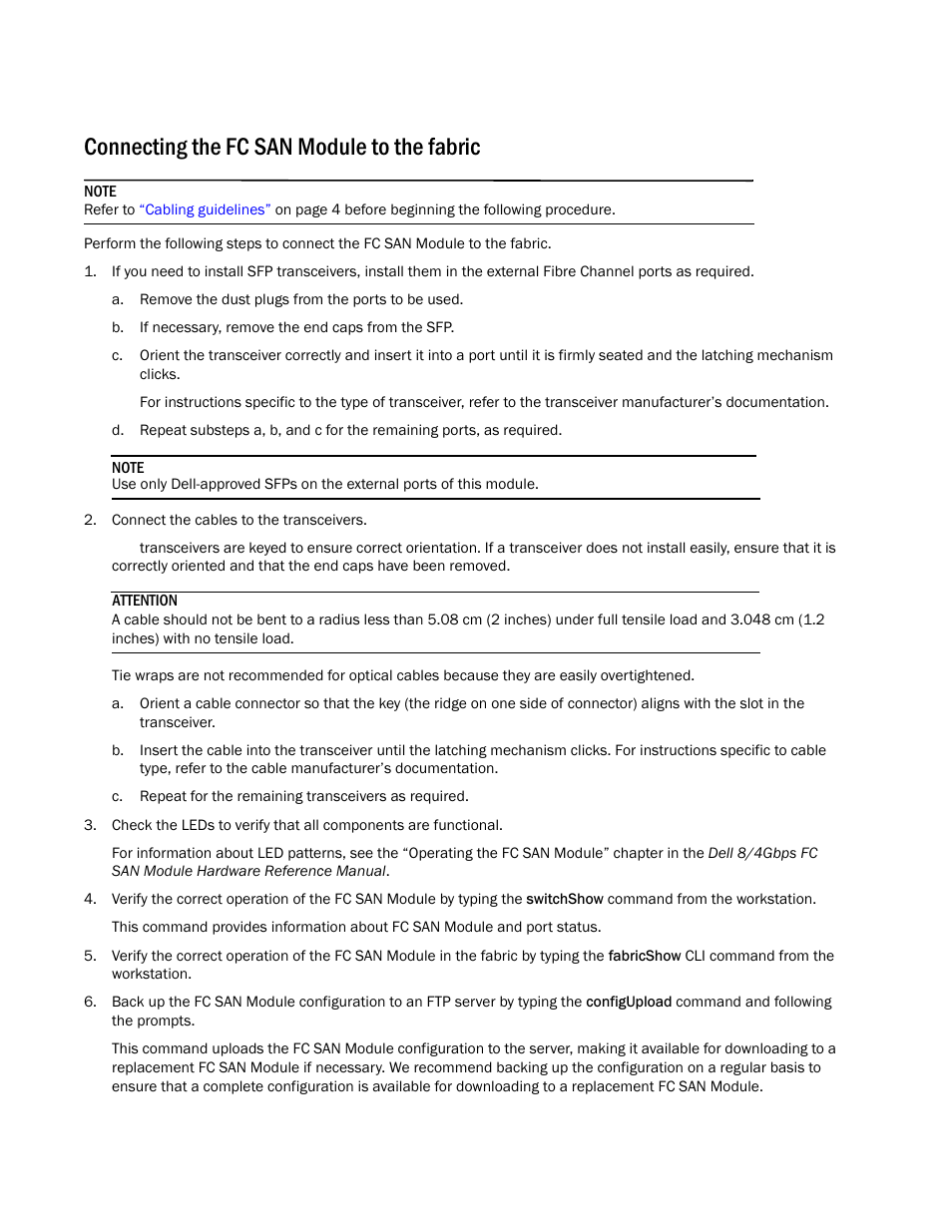 Connecting the fc san module to the fabric | Dell POWEREDGE M1000E User Manual | Page 10 / 138