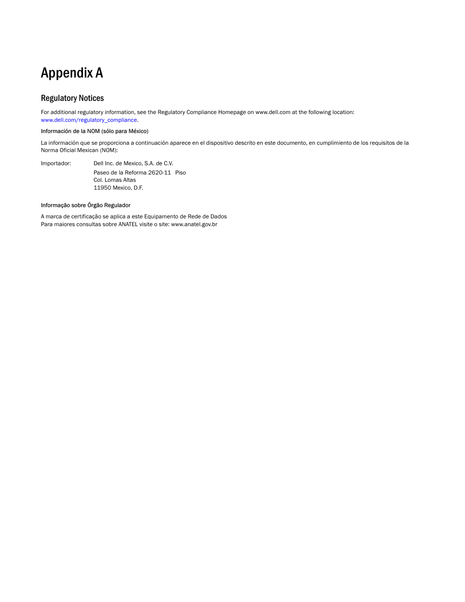 Appendix a, Regulatory notices | Dell POWEREDGE M1000E User Manual | Page 12 / 138