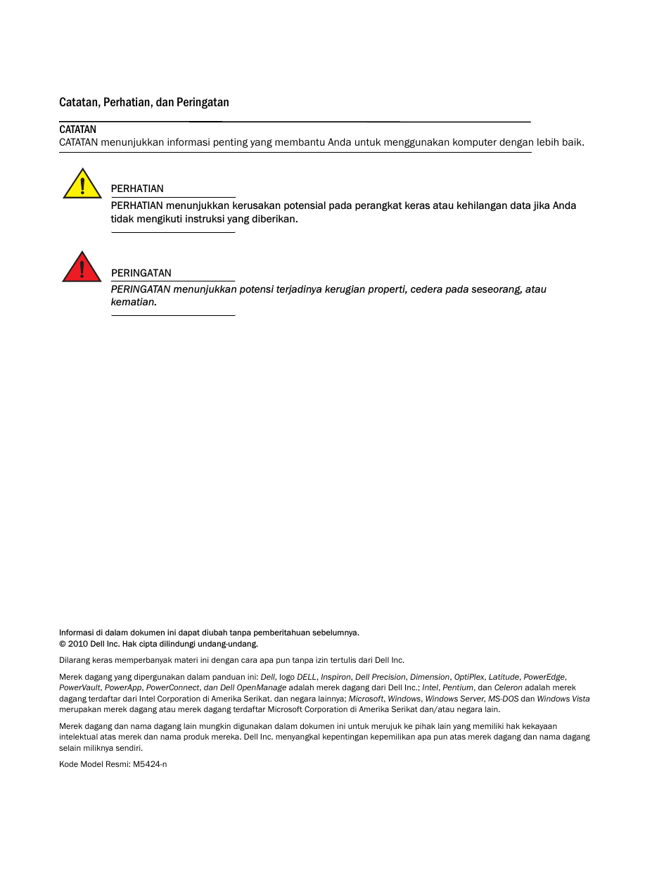 Catatan, perhatian, dan peringatan | Dell POWEREDGE M1000E User Manual | Page 34 / 138