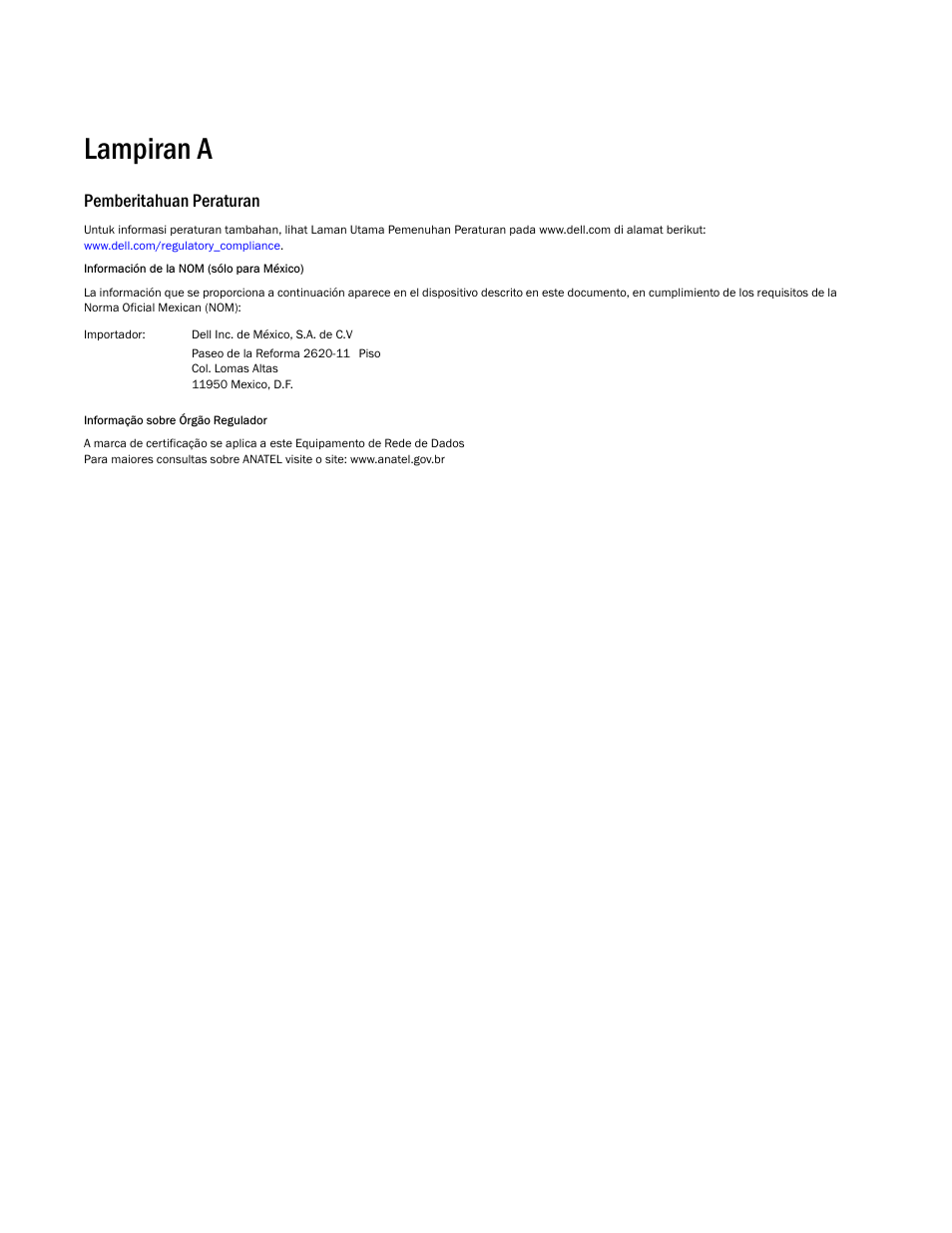 Annexe a, Lampiran a, Pemberitahuan peraturan | Dell POWEREDGE M1000E User Manual | Page 42 / 138