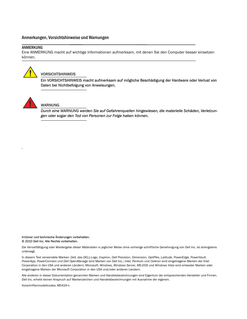 Anmerkungen, vorsichtshinweise und warnungen | Dell POWEREDGE M1000E User Manual | Page 44 / 138