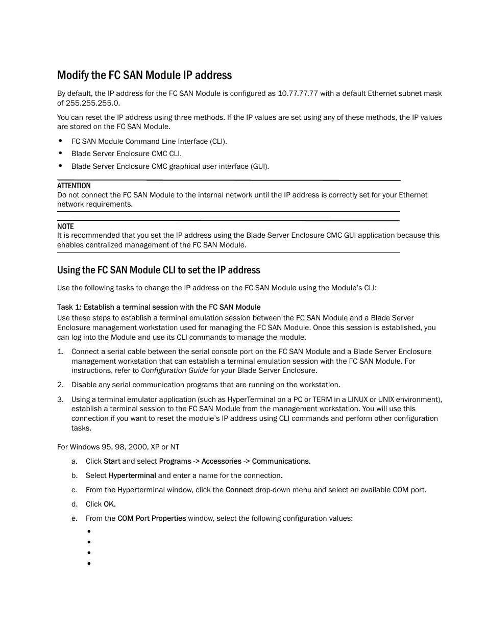 Modify the fc san module ip address, Using the fc san module cli to set the ip address | Dell POWEREDGE M1000E User Manual | Page 7 / 138