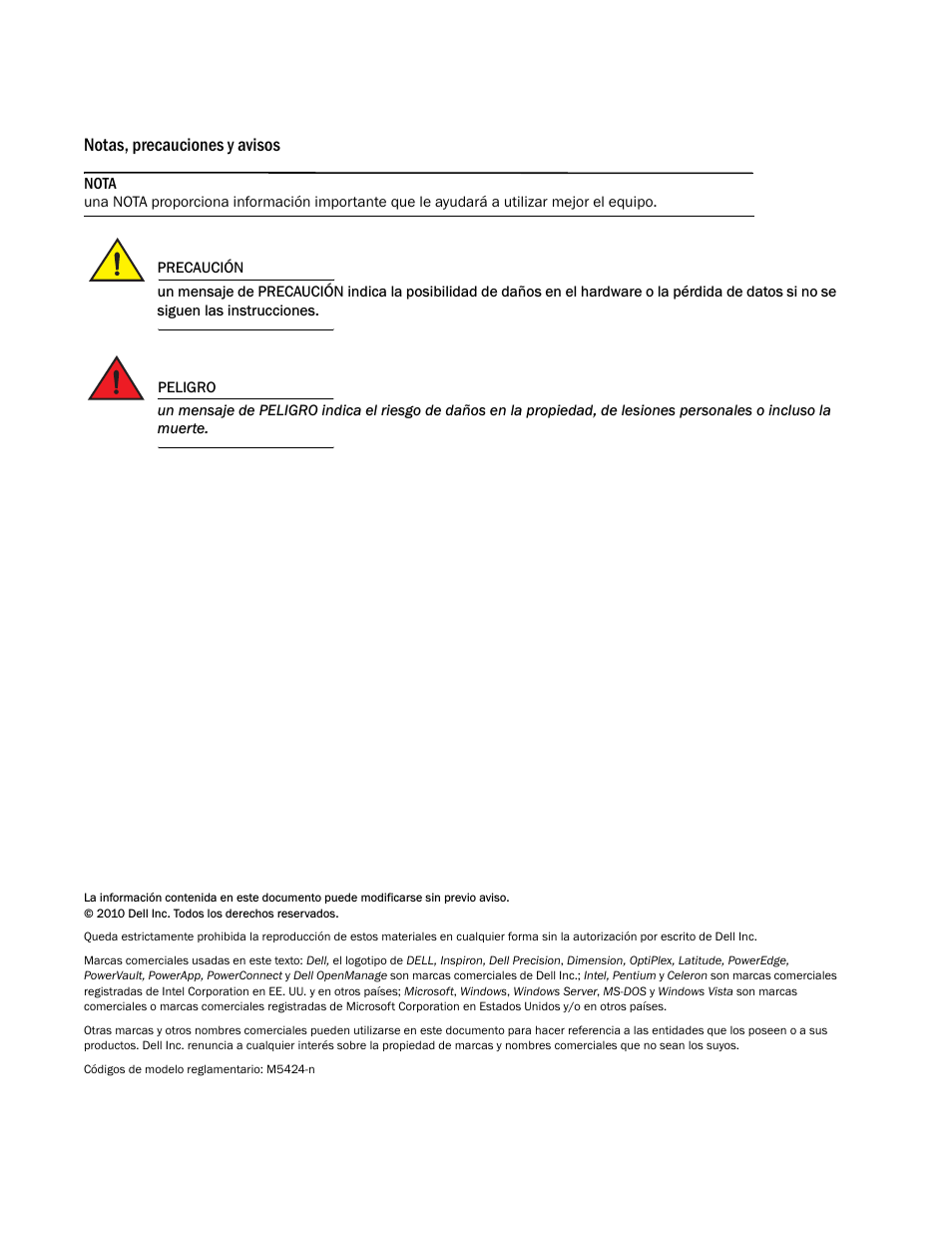 Notas, precauciones y avisos | Dell POWEREDGE M1000E User Manual | Page 98 / 138