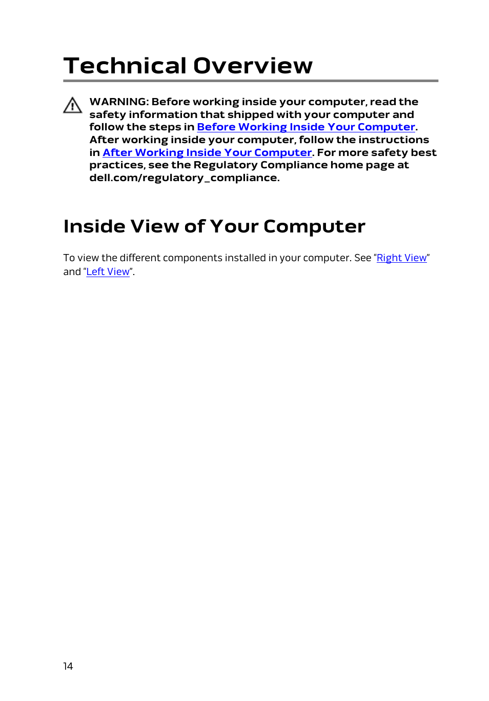 Technical overview, Inside view of your computer | Dell Alienware Area 51 R2 (Late 2014) User Manual | Page 14 / 133