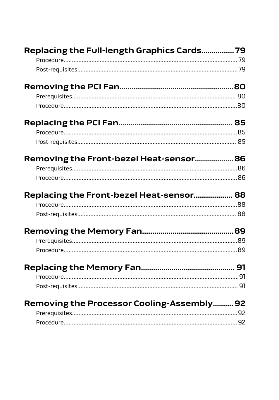 Replacing the full-length graphics cards, Removing the pci fan, Replacing the pci fan | Removing the front-bezel heat-sensor, Replacing the front-bezel heat-sensor, Removing the processor cooling-assembly | Dell Alienware Area 51 R2 (Late 2014) User Manual | Page 7 / 133