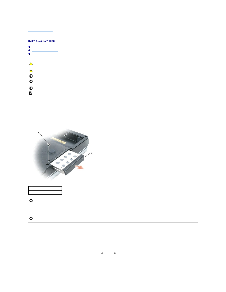 Hard drive, Removing the hard drive, Replacing the hard drive | Dell Inspiron 9200 User Manual | Page 2 / 55