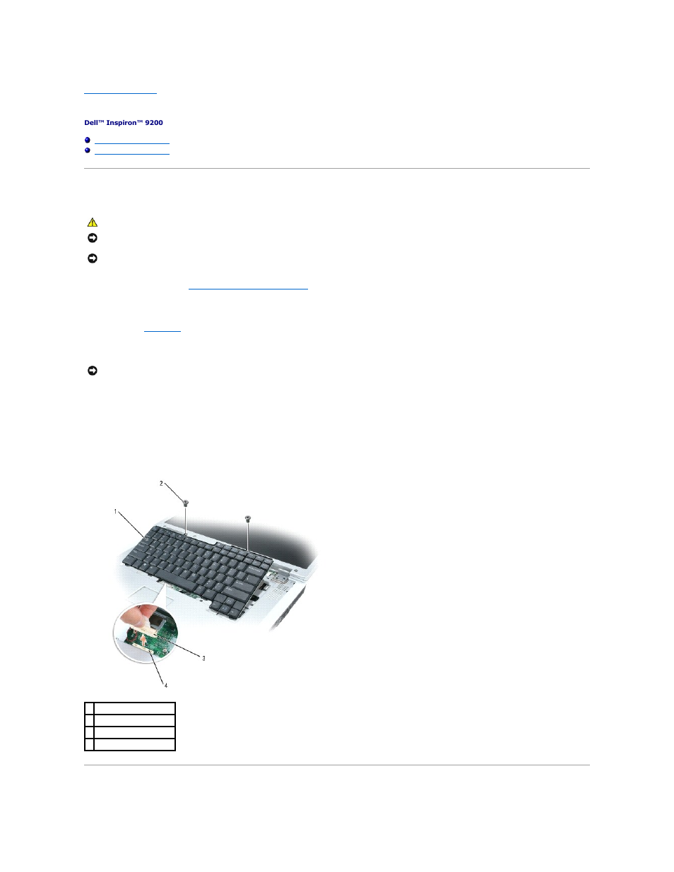 Keyboard, Removing the keyboard | Dell Inspiron 9200 User Manual | Page 30 / 55