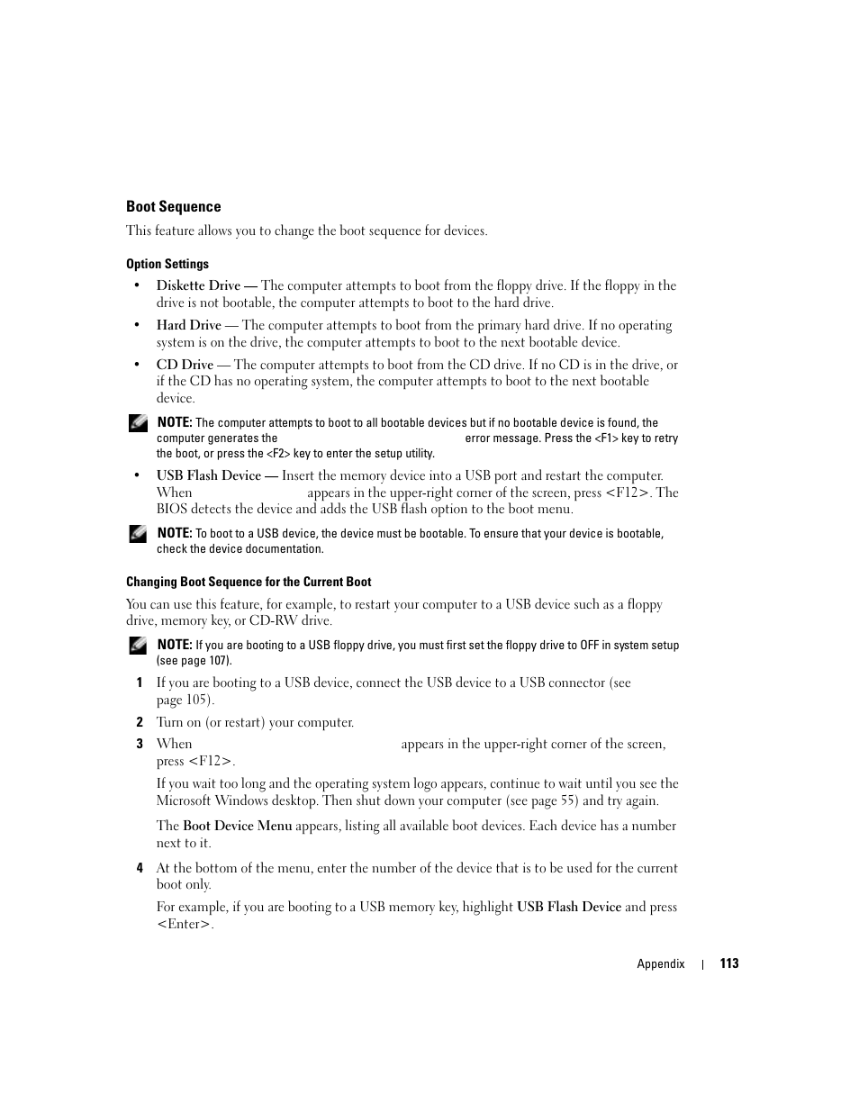 Boot sequence | Dell Dimension 9100 User Manual | Page 113 / 140