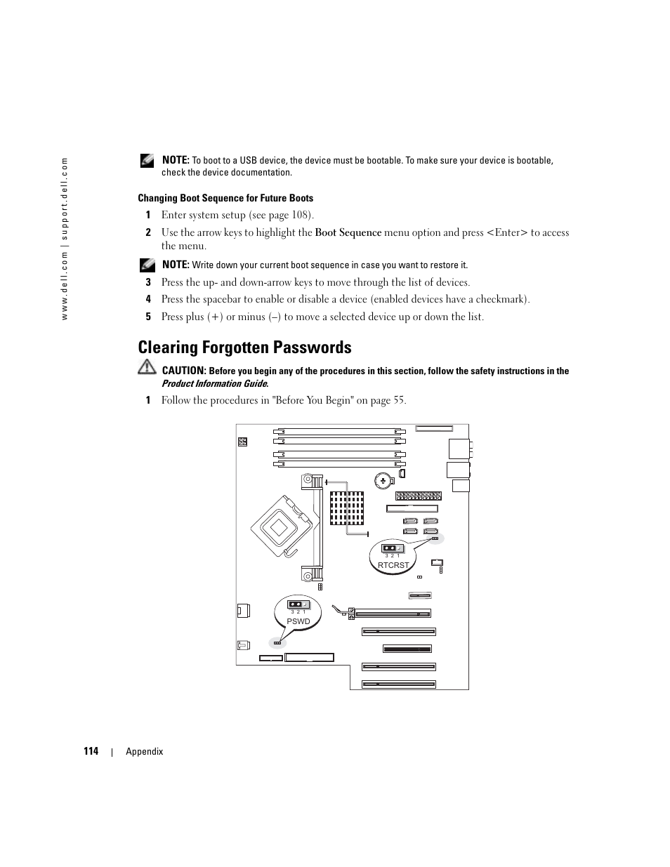Clearing forgotten passwords | Dell Dimension 9100 User Manual | Page 114 / 140