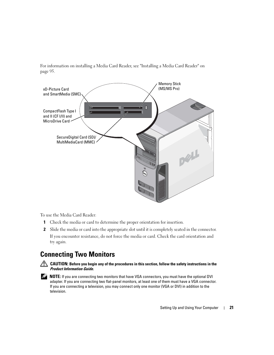 Connecting two monitors | Dell Dimension 9100 User Manual | Page 21 / 140