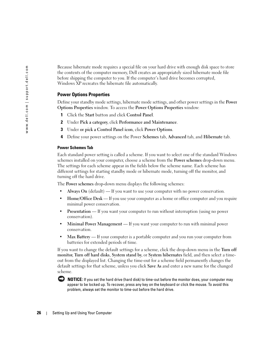 Power options properties | Dell Dimension 9100 User Manual | Page 26 / 140