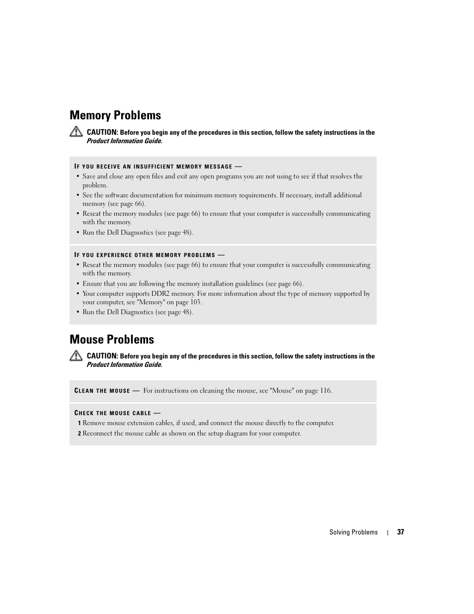 Memory problems, Mouse problems | Dell Dimension 9100 User Manual | Page 37 / 140