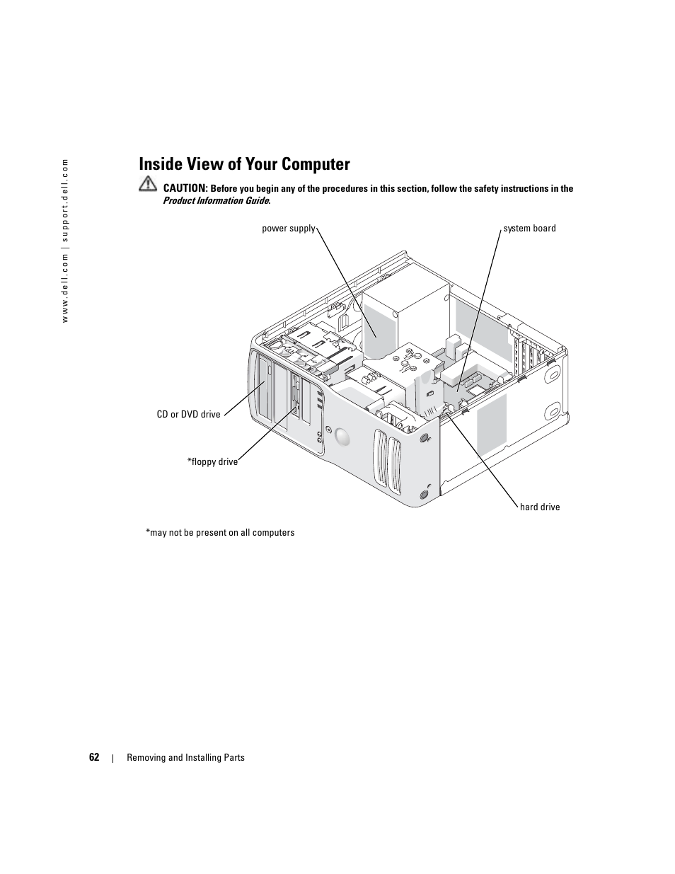 Inside view of your computer | Dell Dimension 9100 User Manual | Page 62 / 140