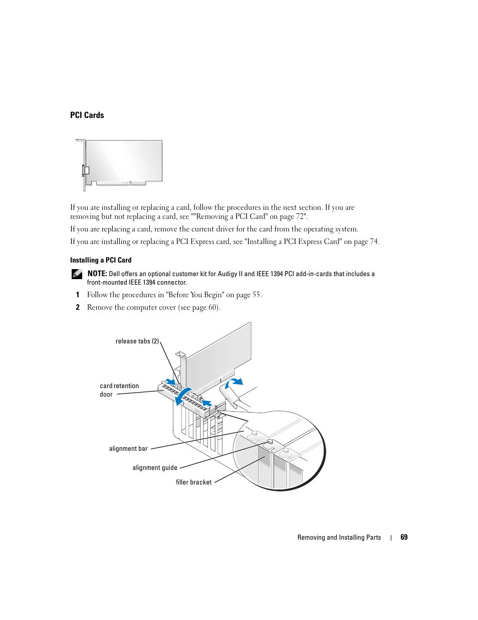 Pci cards | Dell Dimension 9100 User Manual | Page 69 / 140
