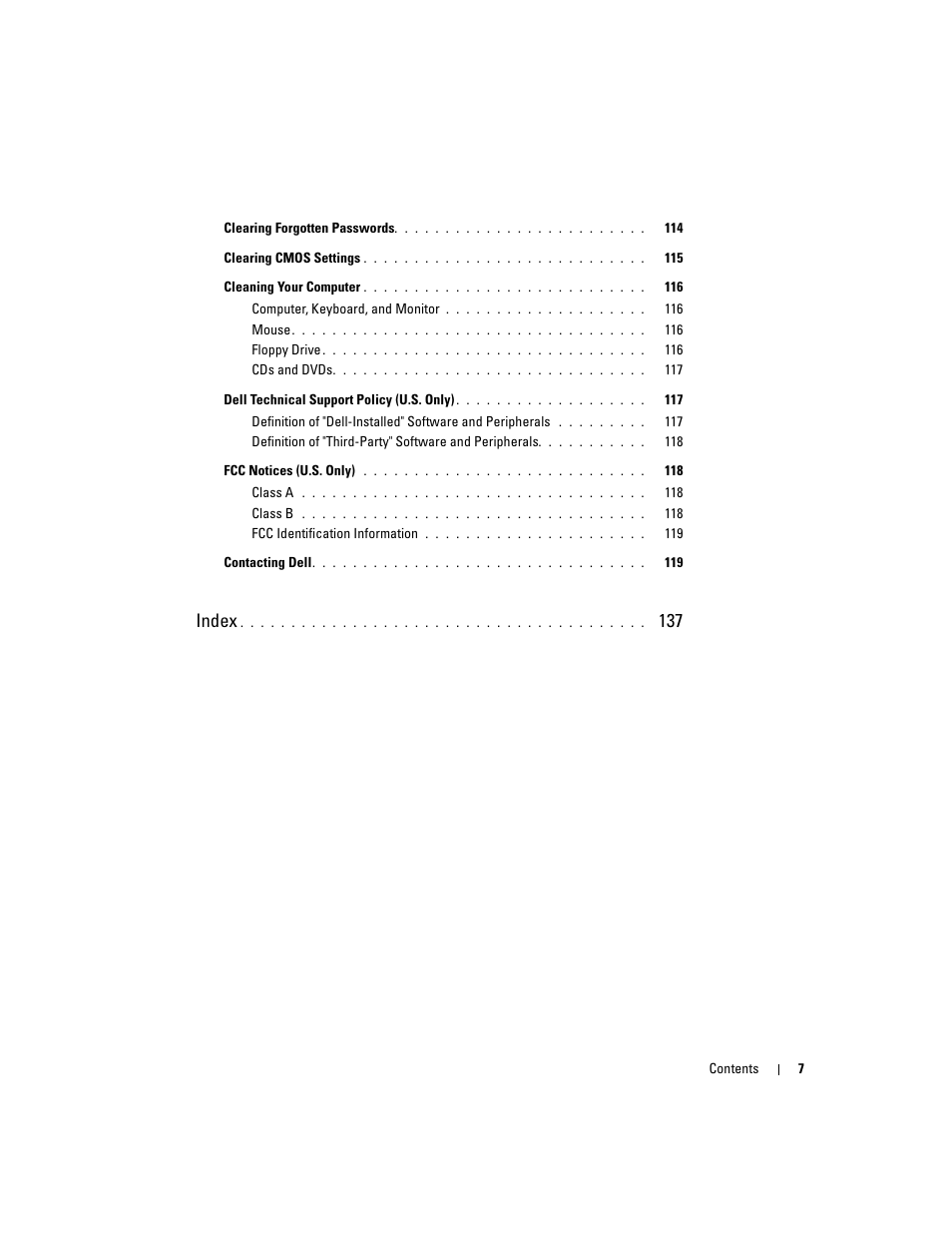 Index | Dell Dimension 9100 User Manual | Page 7 / 140