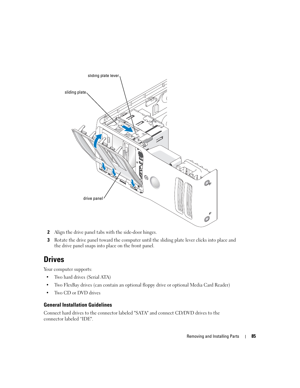 Drives, General installation guidelines | Dell Dimension 9100 User Manual | Page 85 / 140