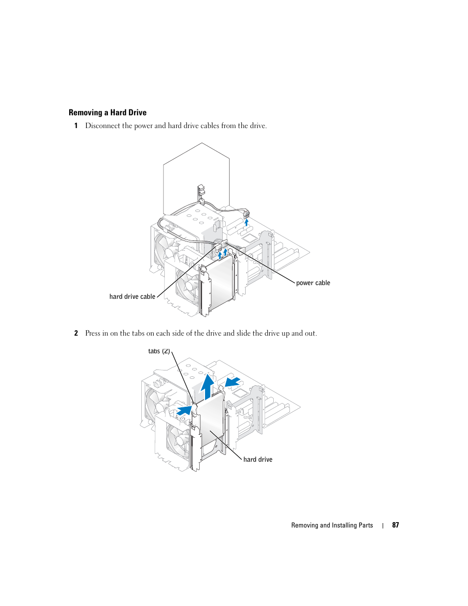 Removing a hard drive | Dell Dimension 9100 User Manual | Page 87 / 140