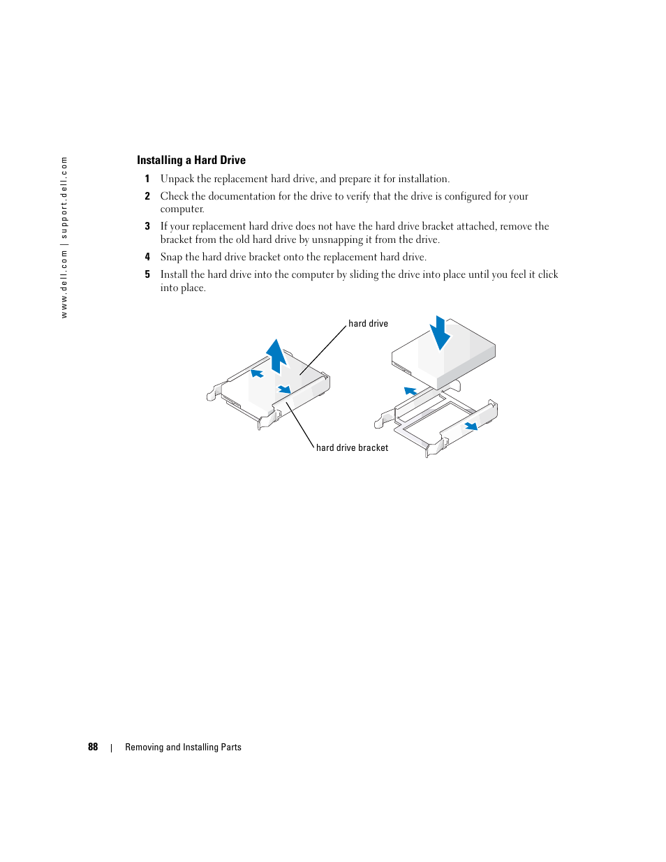 Installing a hard drive | Dell Dimension 9100 User Manual | Page 88 / 140