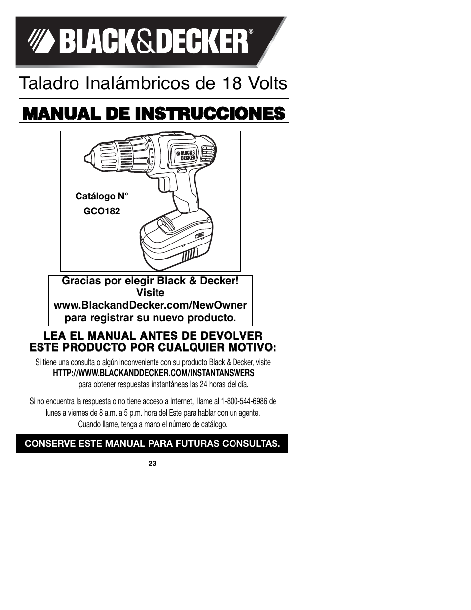 Taladro inalámbricos de 18 volts | Black & Decker GCO182 User Manual | Page 23 / 36