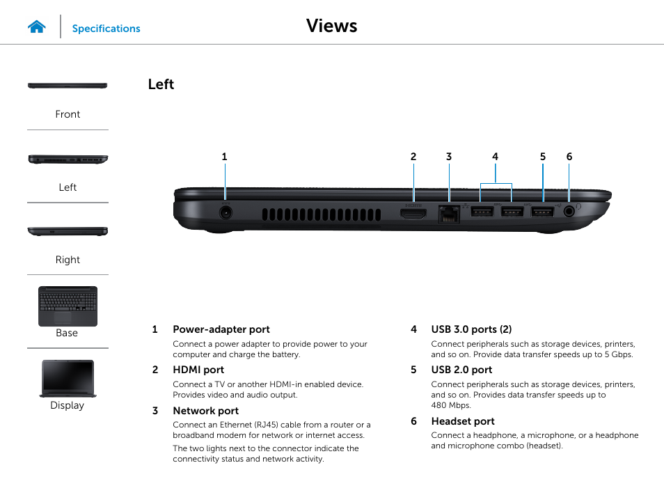 Left, Views | Dell Inspiron 15 (3537, Mid 2013) User Manual | Page 3 / 22