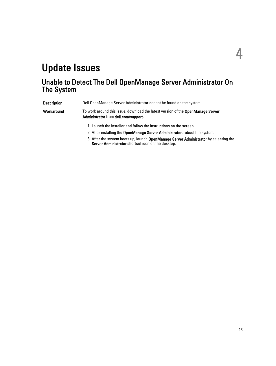 Update issues, 4 update issues | Dell PowerVault NX3300 User Manual | Page 13 / 16