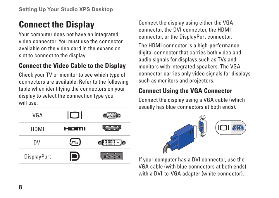 Connect the display | Dell Studio XPS 435T / 9000 (Early 2009) User Manual | Page 10 / 70
