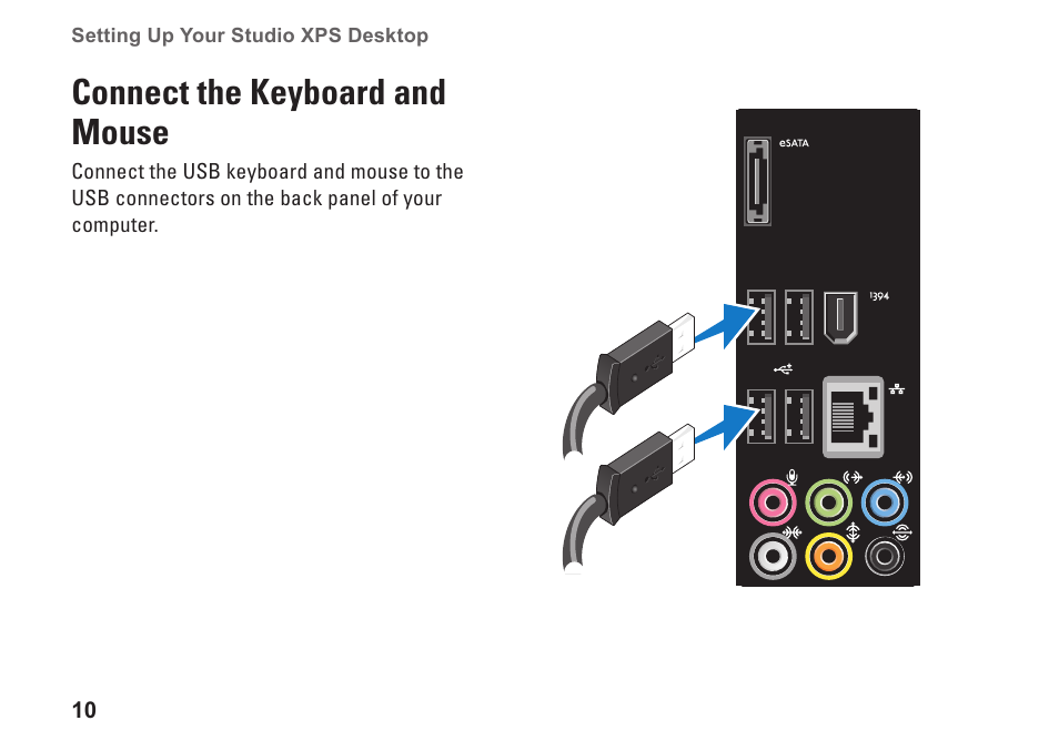 Connect the keyboard and mouse | Dell Studio XPS 435T / 9000 (Early 2009) User Manual | Page 12 / 70